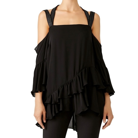 CINQ A SEPT Silk Dulce Off Shoulder Top XS Black - Picture 1 of 4